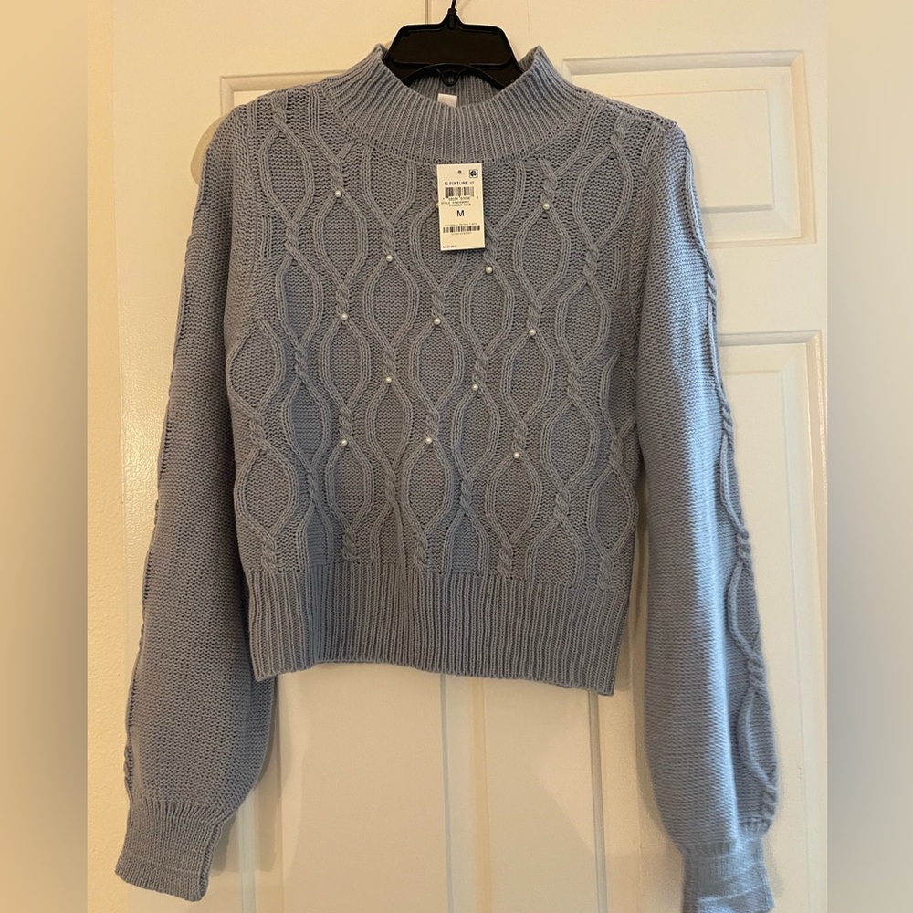 And Now This NWT Womens Long Sleeve Knit Sweater With Pearl Beads Size M